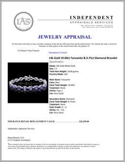14k Gold 19.00ct Tanzanite & 0.75ct Diamond Brace