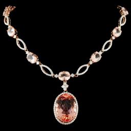 14K Gold 44.18ctw Morganite & 4.25ctw Diamond Neck