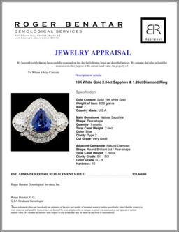 18K Gold 2.04ct Sapphire & 1.28ct Diamond Ring