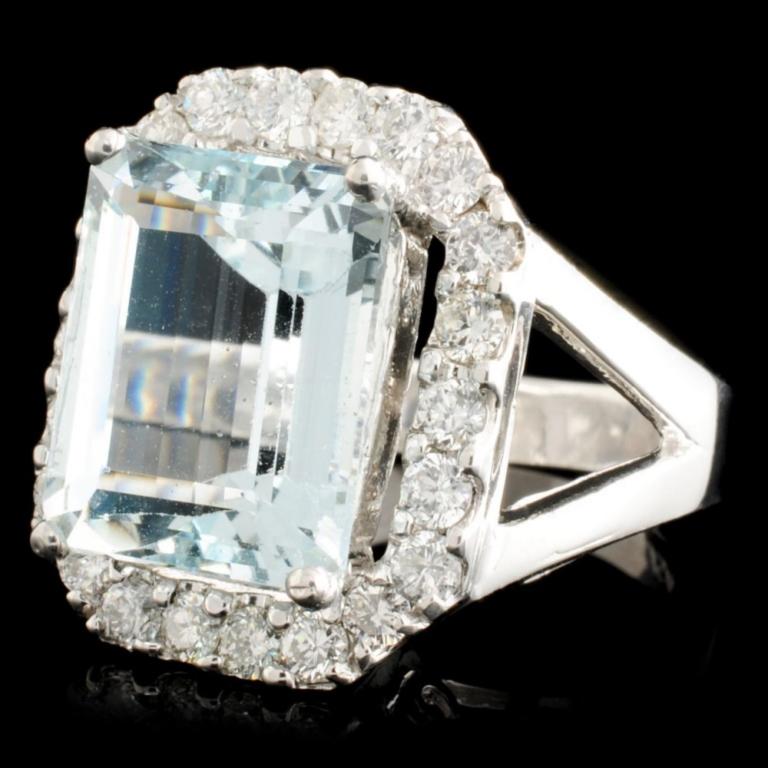 14K Gold 5.67ct Aquamarine & 0.90ctw Diamond Ring