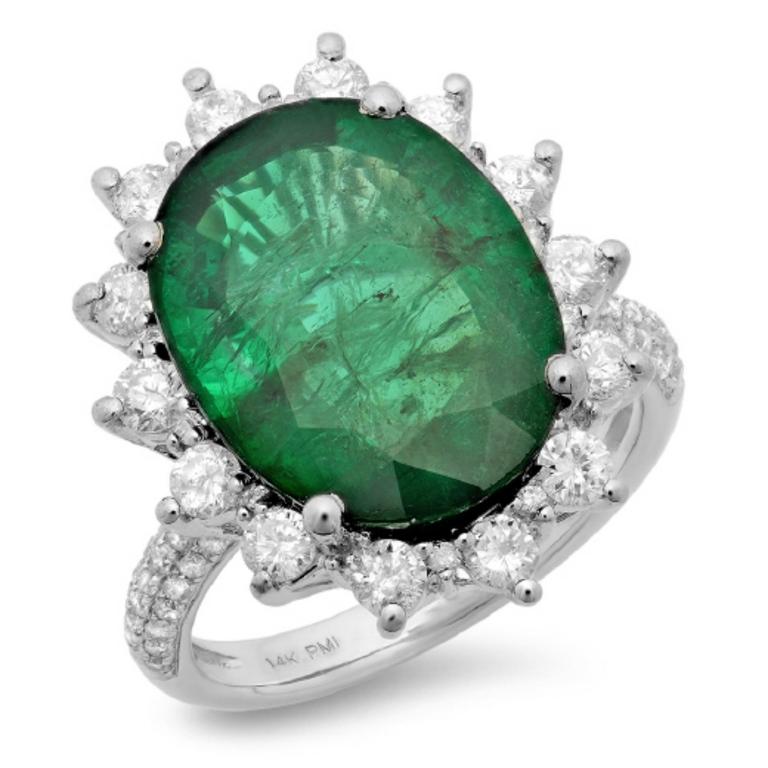 14K Gold 8.50ct Emerald & 1.15ct Diamond Ring