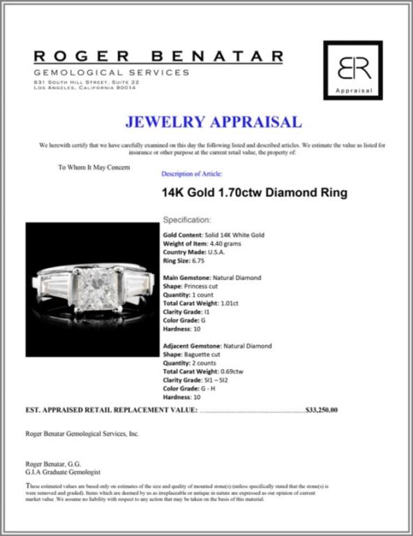 14K Gold 1.70ctw Diamond Ring