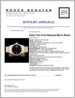 Rolex DateJust YG/SS 1.50ct Diamond 36mm Watch