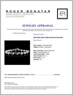 14K White Gold 1.00ctw Diamond Bracelet