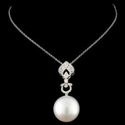 18K Gold 15.00mm Pearl & 0.42ctw Diamond Pendant