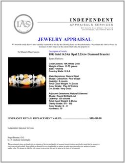 18K Gold 14.24ct Opal 2.23ctw Diamond Bracelet
