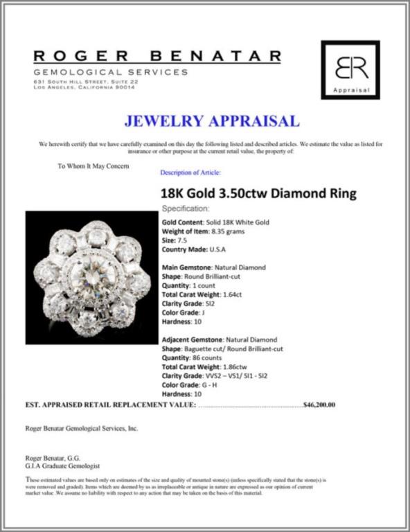 18K Gold 3.50ctw Diamond Ring