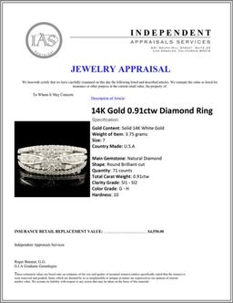 14K Gold 0.91ctw Diamond Ring