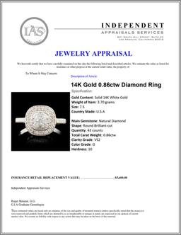 14K Gold 0.86ctw Diamond Ring