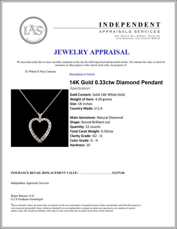 14K Gold 0.33ctw Diamond Pendant