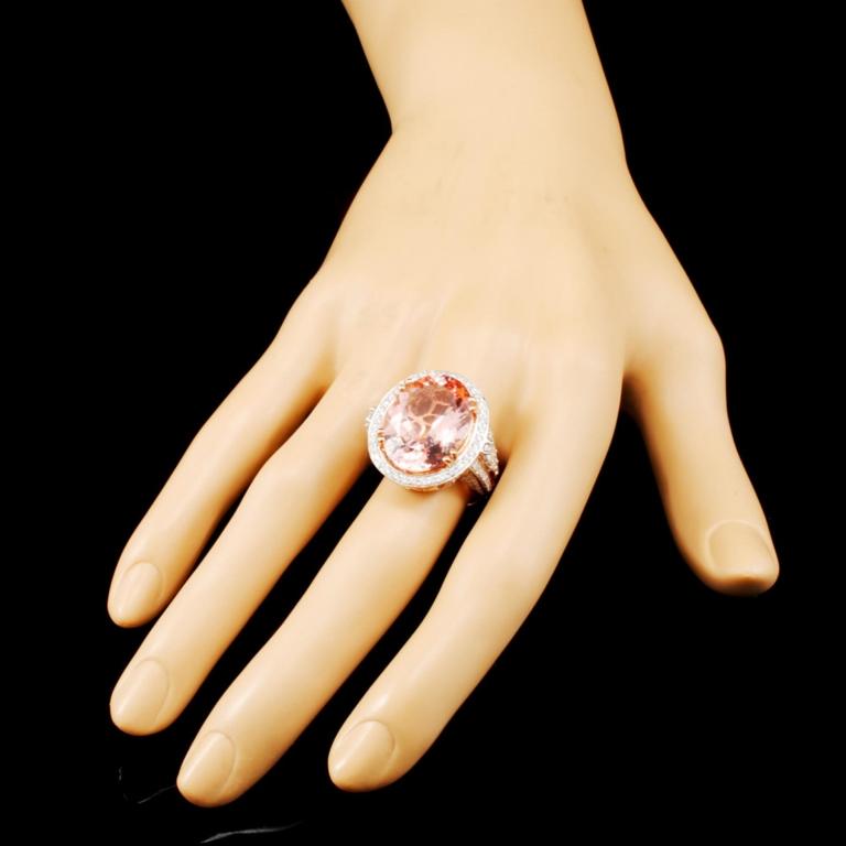 14K Gold 13.63ct Morganite & 1.55ctw Diamond Ring