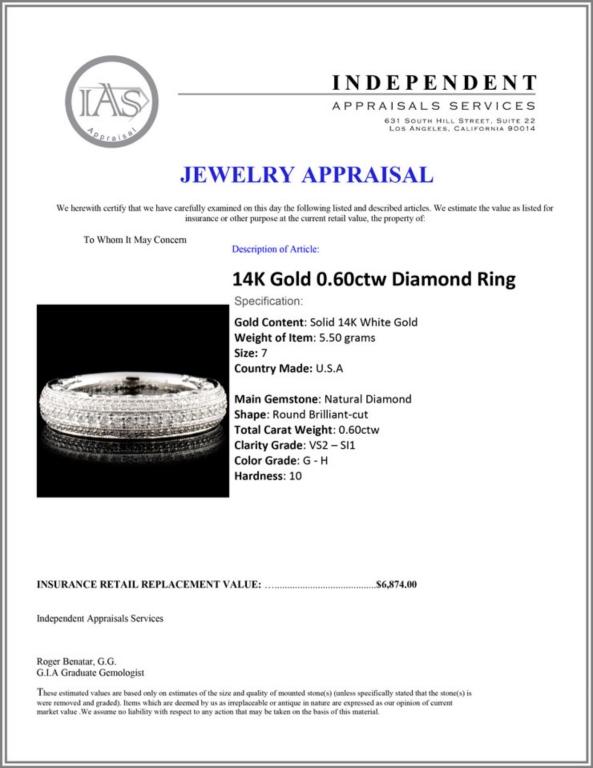 14K Gold 0.60ctw Diamond Ring