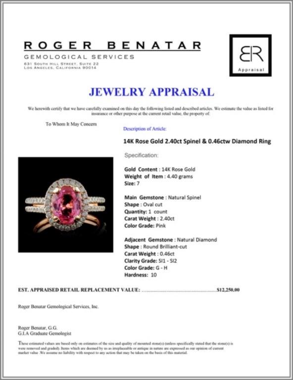14K Rose Gold 2.40ct Spinel & 0.46ctw Diamond Ring