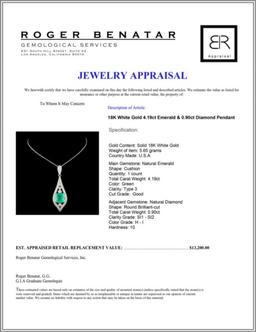 18K White Gold 4.19ct Emerald & 0.90ct Diamond Pen