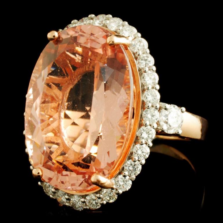 14K Gold 17.51ct Morganite & 1.35ctw Diamond Ring