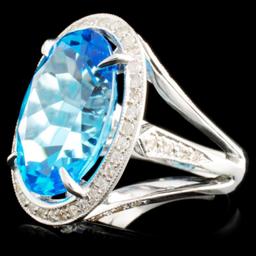 18K Gold 14.85ct Topaz & 0.66ctw Diamond Ring