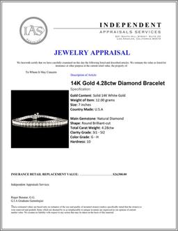 14K Gold 4.28ctw Diamond Bracelet