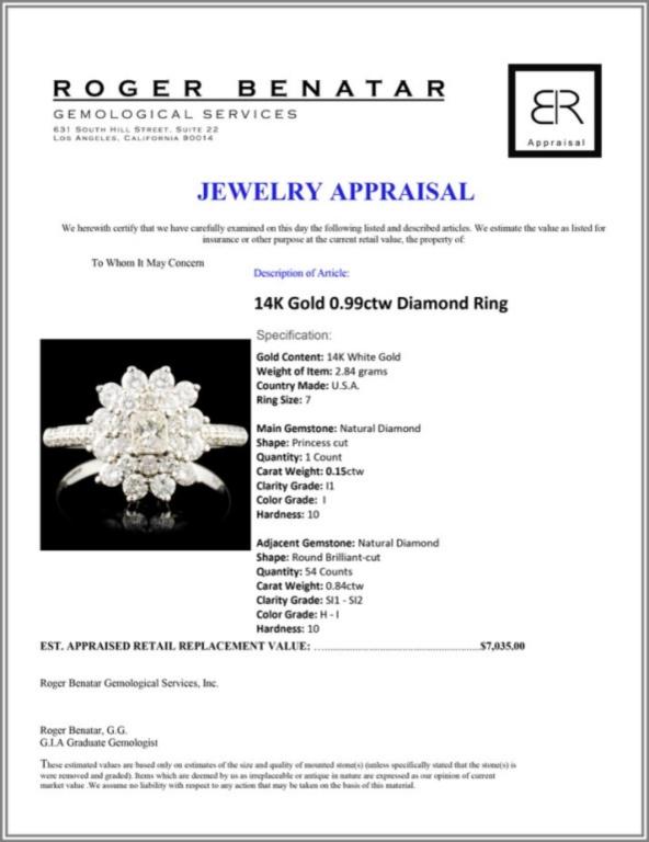14K Gold 0.99ctw Diamond Ring