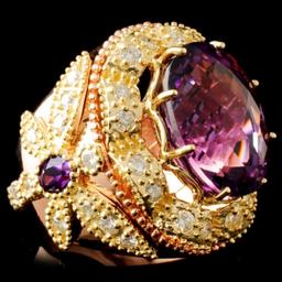 14K Gold 14.11ct Amethyst & 2.00ctw Diamond Ring