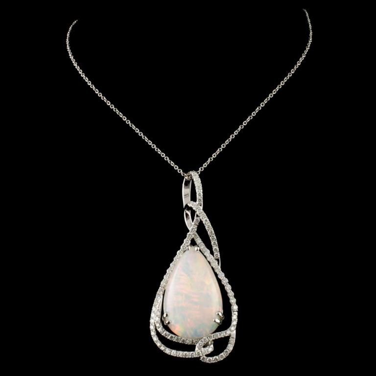 14K Gold 12.27ct Opal & 1.20ctw Diamond Pendant