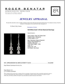 14K White Gold 1.67ctw Diamond Earrings