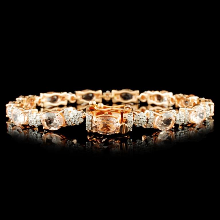 14K Gold 9.15ct Morganite & 1.50ctw Diamond Bracel