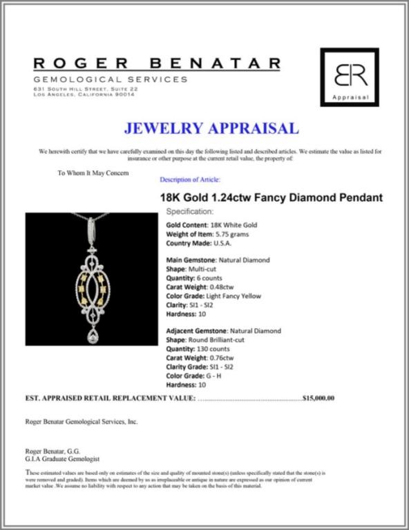 18K Gold 1.24ctw Fancy Diamond Pendant