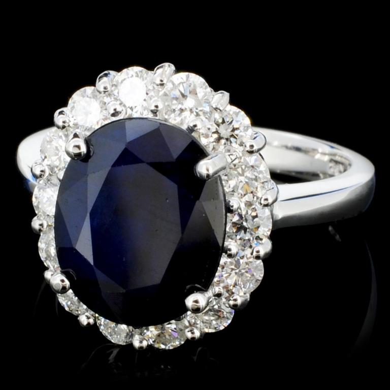 14K Gold 4.00ct Sapphire & 1.00ctw Diamond Ring
