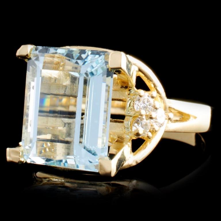 14K Gold 6.02ct Aquamarine & 0.29ctw Diamond Ring