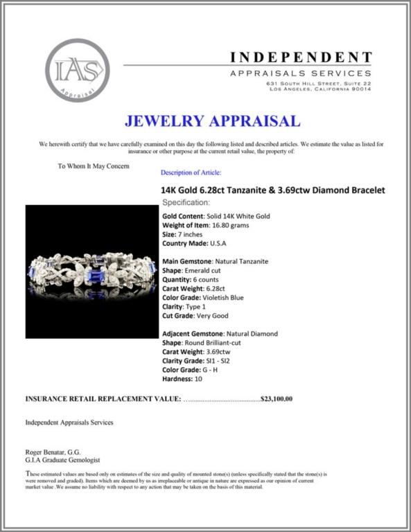 14K Gold 6.28ct Tanzanite & 3.69ctw Diamond Bracel
