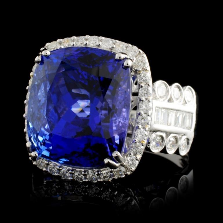 18K Gold 12.70ct Tanzanite & 1.23ctw Diamond Ring