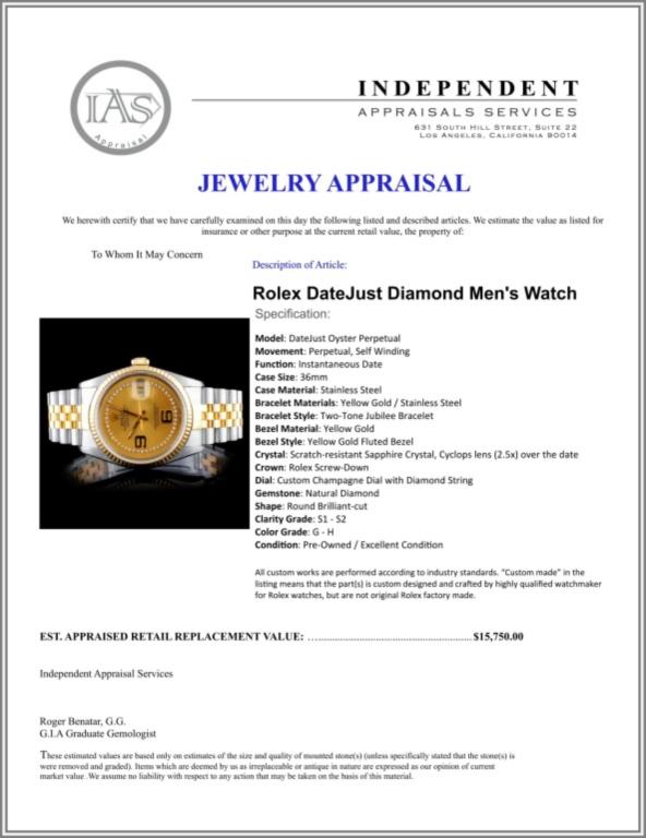 Rolex DateJust Diamond 36mm Watch