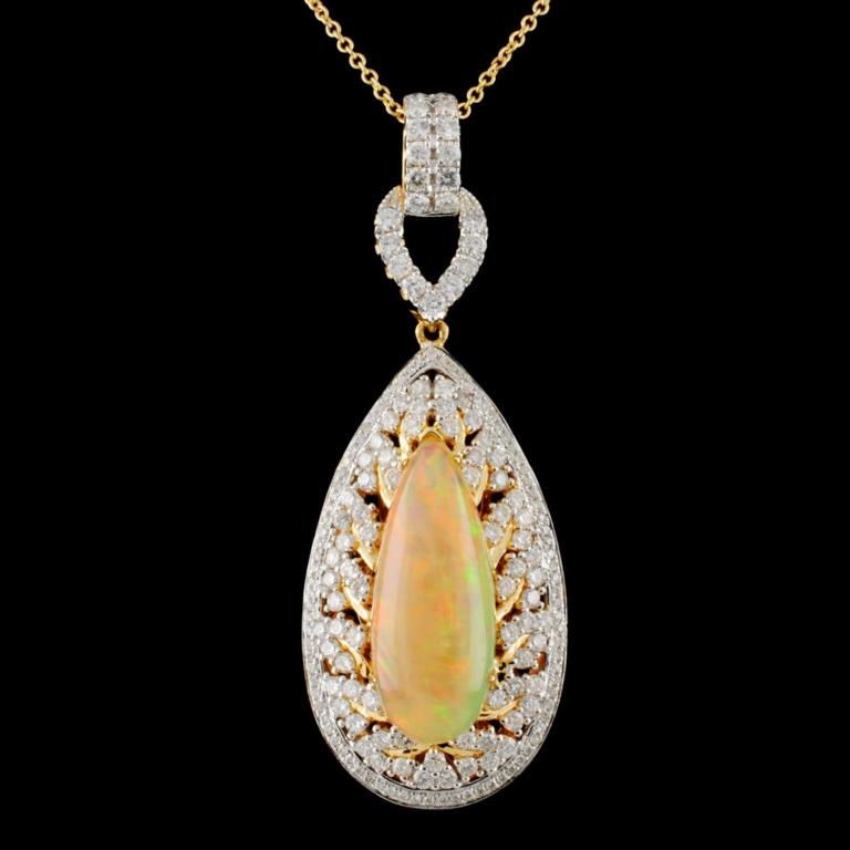 18K Gold 5.26ct Opal & 1.91ctw Diamond Pendant