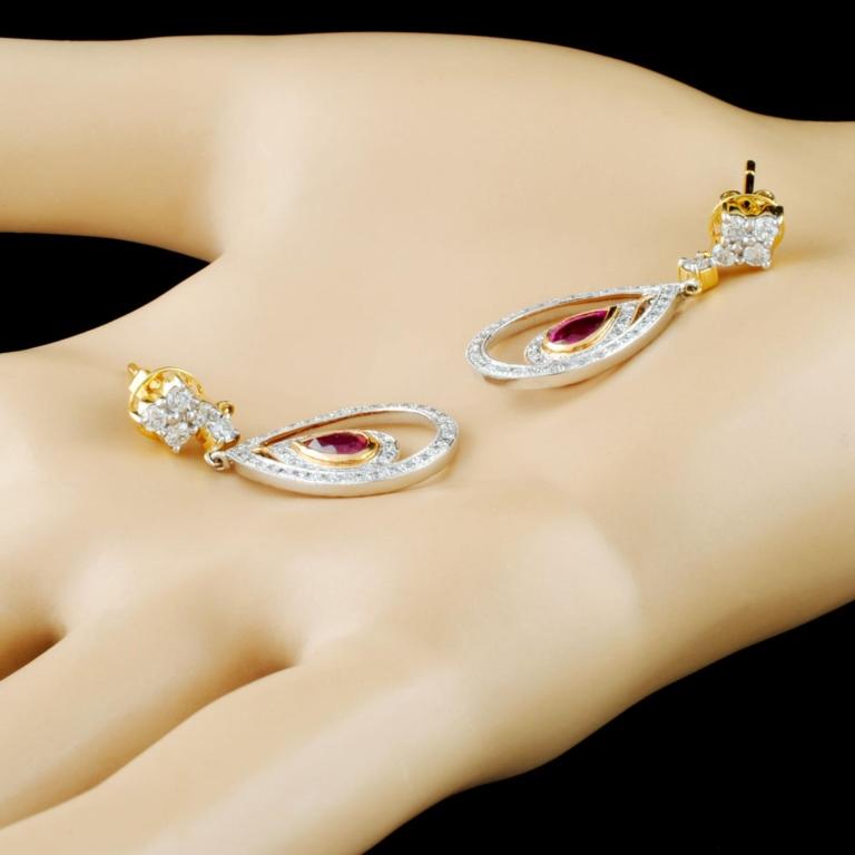 18K Gold 0.98ct Ruby & 0.94ctw Diamond Earrings