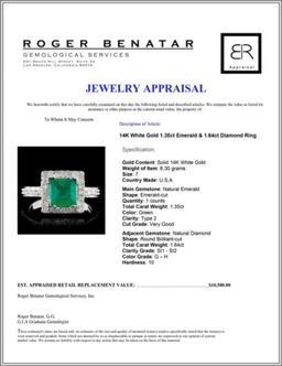 14K White Gold 1.35ct Emerald & 1.64ct Diamond Rin