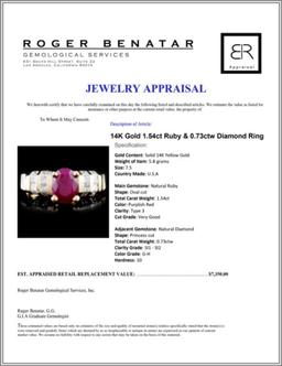 14K Gold 1.54ct Ruby & 0.73ctw Diamond Ring