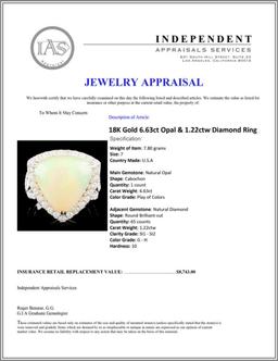 18K Gold 6.63ct Opal & 1.22ctw Diamond Ring