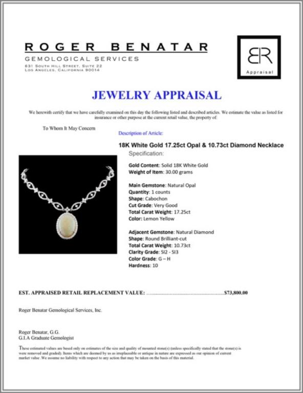 18K White Gold 17.25ct Opal & 10.73ct Diamond Neck