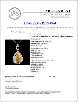 18K Gold 7.28ct Opal & 1.88ctw Diamond Pendant