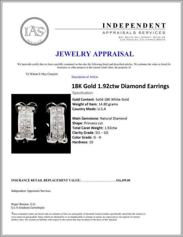 18K Gold 1.92ctw Diamond Earrings