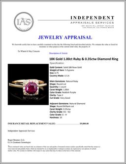 18K Gold 1.00ct Ruby & 0.35ctw Diamond Ring