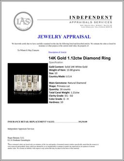 14K Gold 1.12ctw Diamond Ring