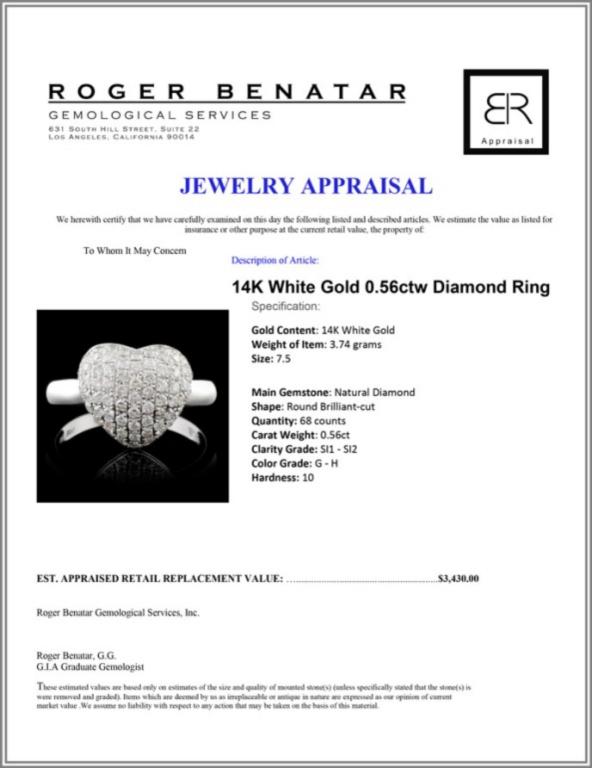 14K White Gold 0.56ctw Diamond Ring