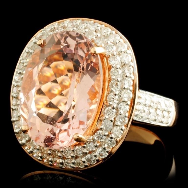 14K Gold 7.66ct Morganite & 1.11ctw Diamond Ring