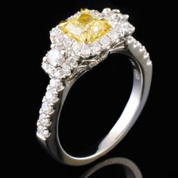 18K White Gold 1.32ctw Fancy Yellow Diamond Ring