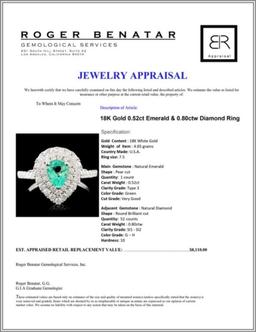 18K Gold 0.52ct Emerald & 0.80ctw Diamond Ring
