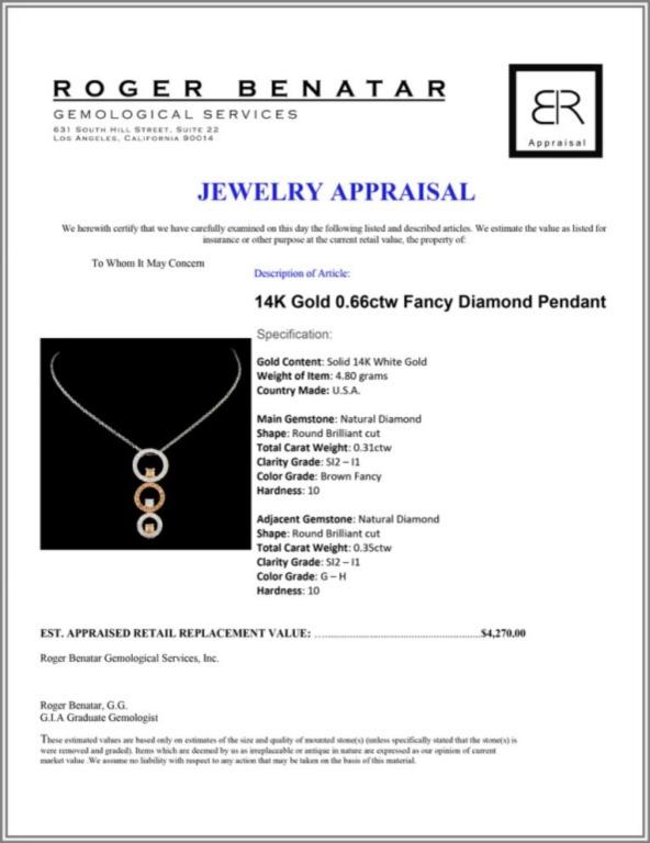 14K Gold 0.66ctw Fancy Diamond Pendant