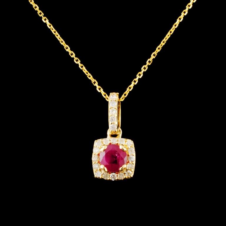 14K Gold 0.46ct Ruby & 0.18ctw Diamond Pendant