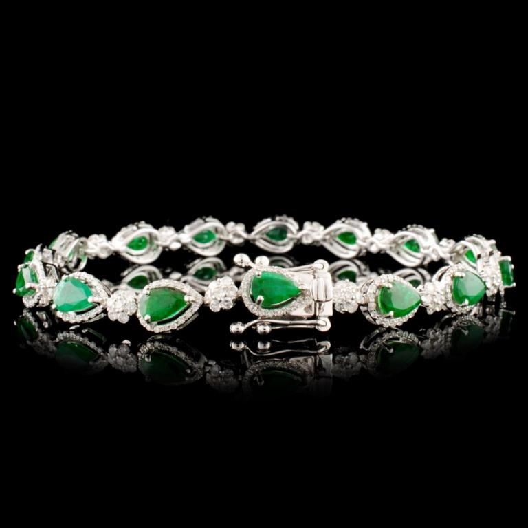 14K Gold 5.47ct Emerald & 1.83ctw Diamond Bracelet