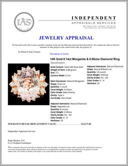 14K Gold 8.14ct Morganite & 0.95ctw Diamond Ring